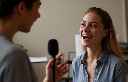 Person receiving personalized private singing lesson instruction.